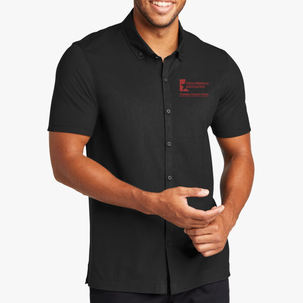 Mens Stretch Pique Full Button Polo Thumbnail